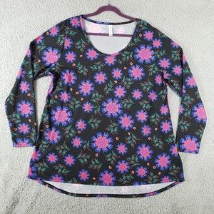LuLaRoe Lynnae Long Sleeved Tunic 3XL Shirt Top Stretch Black Floral